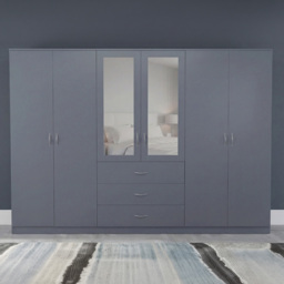Vida Designs Riano Grey 6 Door 3 Drawer Mirrored Wardrobe - thumbnail 3