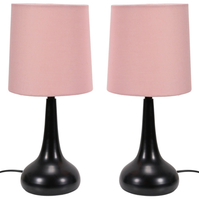 ValueLights Teardrop Black Touch Table Lamp with Pink Shade and Bulb 2 Pack - image 1
