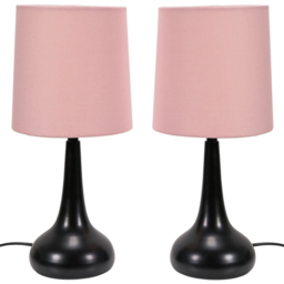 ValueLights Teardrop Black Touch Table Lamp with Pink Shade and Bulb 2 Pack