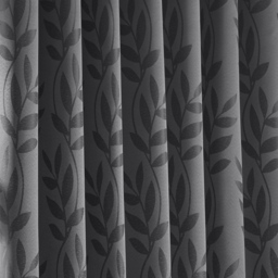 Alan Symonds Dupion Leaf Jacquard Ring Top Eyelet Curtains Charcoal 117 x 229cm - thumbnail 4
