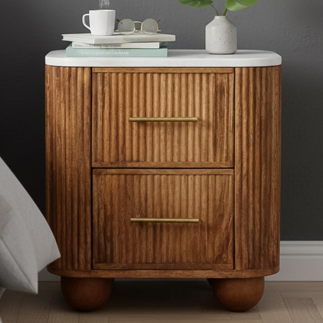 Artisan Furniture Aurora Brown and White 2 Drawer Marble Bedside Table - image 1