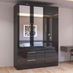 Sliding Wardrobes 4U Black High Gloss 3 Door 2 Drawer Hinge Door Wardrobe 116cm