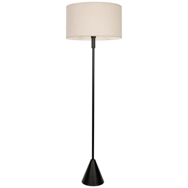 ValueLights Mitch Boucle Drum Shade Black Wood Stem Triangle LED Floor Lamp - image 1