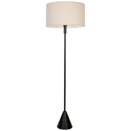 ValueLights Mitch Boucle Drum Shade Black Wood Stem Triangle LED Floor Lamp - thumbnail 1