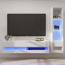 GFW Galicia 6 Shelf White Compact Wall Mounted LED Media Set