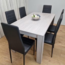Kosy Koala 6 Seater Faux Leather Arrow Design Rectangular Dining Set Grey and Black