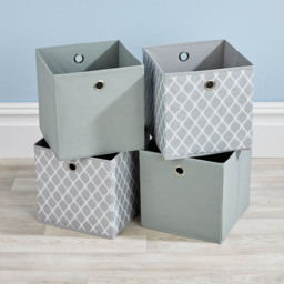 Home Source Grey Fabric Cube Storage Box 4 Pack - thumbnail 2