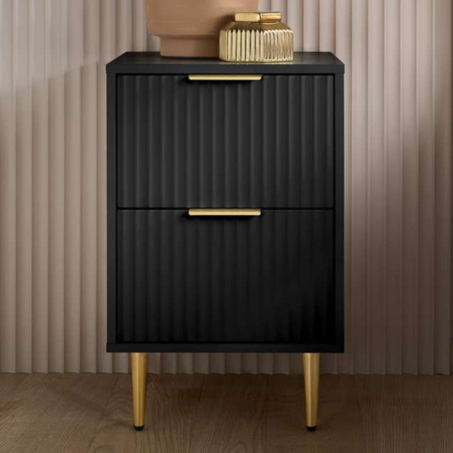 Birlea Zara 2 Drawer Black Fluted Bedside Table - image 1