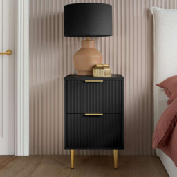 Birlea Zara 2 Drawer Black Fluted Bedside Table - thumbnail 4