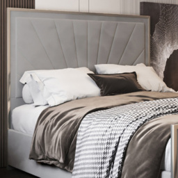 Roxy Super King Size Grey Soft Velvet Upholstered Metal Bed Frame with Chevron Headboard - thumbnail 3