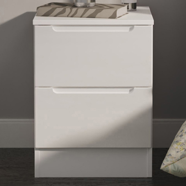 Crowndale Milan White Gloss and White 2 Drawer Compact Bedside Cabinet Ready Assembled - image 1