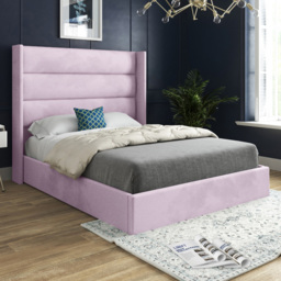Nuno Pink Double Velvet Upholstered Bed Frame with Straight Winged Headboard
