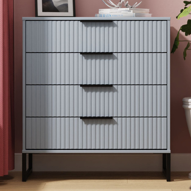 Crowndale Fluted 4 Drawer Denim Blue Chest of Drawers Ready Assembled - image 1