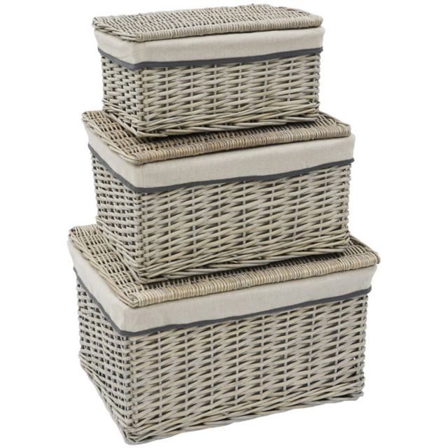 JVL 3 Piece Arianna Grey Rectangular Willow Hamper Basket Set - image 1