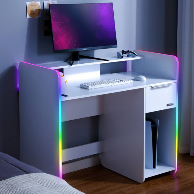 X Rocker Electra White Single Drawer 2 Shelf RGB Gaming Desk with Wireless Charging - image 1