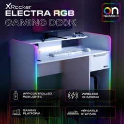 X Rocker Electra White Single Drawer 2 Shelf RGB Gaming Desk with Wireless Charging - thumbnail 2