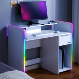 X Rocker Electra White Single Drawer 2 Shelf RGB Gaming Desk with Wireless Charging - thumbnail 1