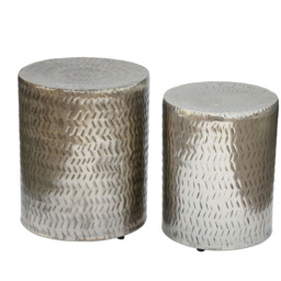 Premier Housewares Templar Nickel Side Table and Stool Set of 2 - thumbnail 2