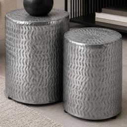 Premier Housewares Templar Nickel Side Table and Stool Set of 2 - thumbnail 1