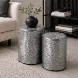 Premier Housewares Templar Nickel Side Table and Stool Set of 2 - thumbnail 3