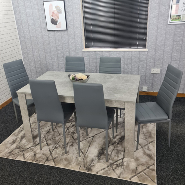 Kosy Koala 6 Seater Faux Leather Dining Set Stone Grey Effect and Grey - image 1
