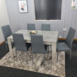 Kosy Koala 6 Seater Faux Leather Dining Set Stone Grey Effect and Grey - thumbnail 1