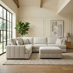 Arden 5 Seater Cream Corner Sofa with Footstool - thumbnail 4