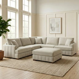 Arden 5 Seater Cream Corner Sofa with Footstool - thumbnail 1