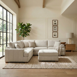 Arden 5 Seater Cream Corner Sofa with Footstool - thumbnail 3