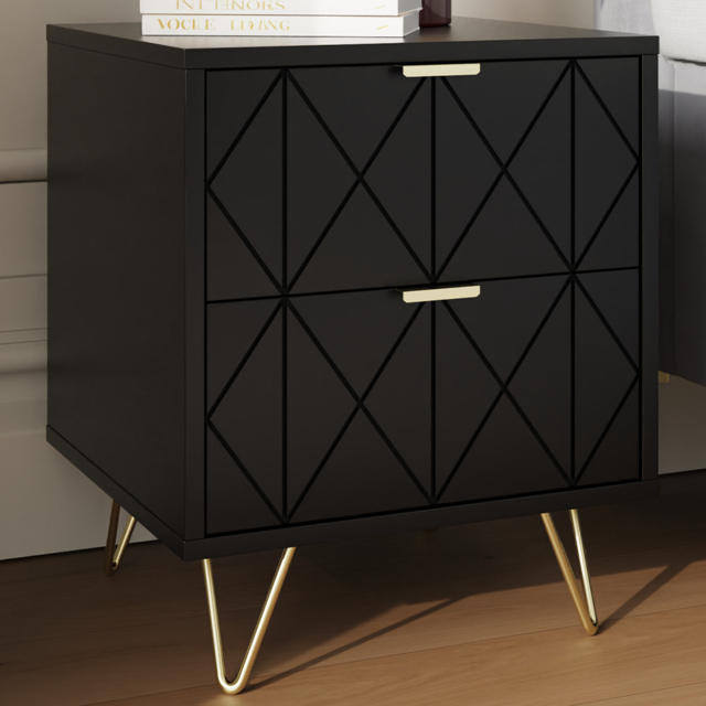GFW Alora Black 2 Drawer Bedside Table