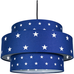 Happy Homewares 3 Tier Stars Midnight Blue Cotton Fabric Ceiling Pendant Shade