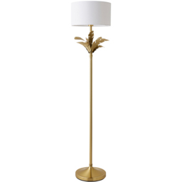 ValueLights Christina White Drum Shade Gold Palm Leaf Detail Single Stem LED Floor Lamp