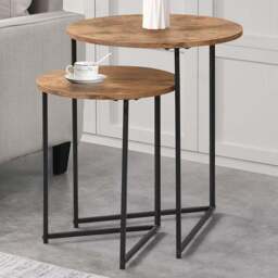 Black and Oak Nest of Tables Set of 2