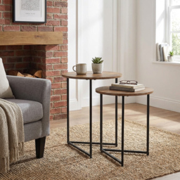 Black and Oak Nest of Tables Set of 2 - thumbnail 2