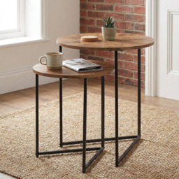 Black and Oak Nest of Tables Set of 2 - thumbnail 3