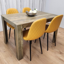 Kosy Koala 4 Seater Faux Leather Gem Pattern Dining Set Rustic Effect and Mustard