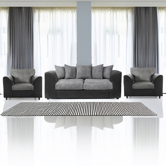 Luxor 5 Seater Black and Grey Jumbo Cord Sofa Set with Scatter Back - image 1