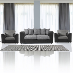 Luxor 5 Seater Black and Grey Jumbo Cord Sofa Set with Scatter Back