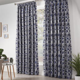 Alan Symonds Scandi Jacquard Lined Pencil Pleat Taped Top Curtains Blue Grey Silver 167 x 183cm