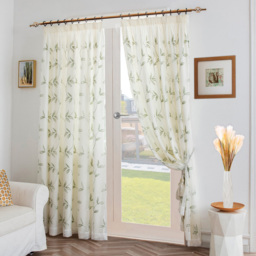 Alan Symonds Leaf Embroidered Pencil Pleat Tulle Voile Curtains Sage 147 x 137cm - thumbnail 1