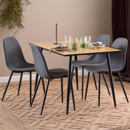 Florence Wilma Celia Oak Black and Light Grey 4 Seater Dining Set