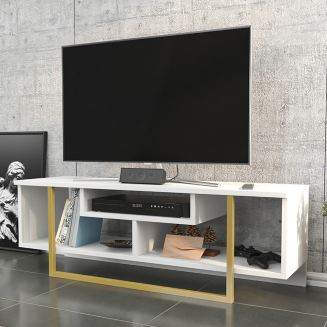 Decorotika Asal White and Gold Wide TV Unit - image 1