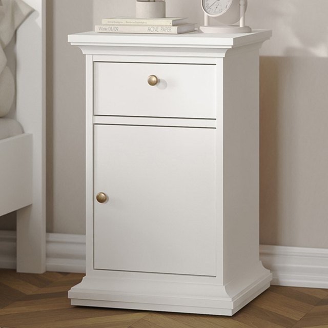 Florence Paris Single Door Single Drawer White Bedside Table - image 1
