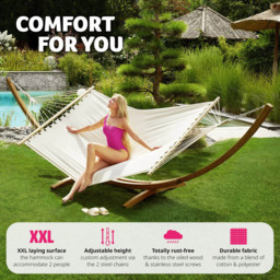 tectake Thorsten 2 Seater White Wooden Frame Hammock - thumbnail 3