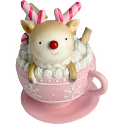 Jingle Bell Boogie Pink Reindeer in Teacup Christmas Ornament - thumbnail 1