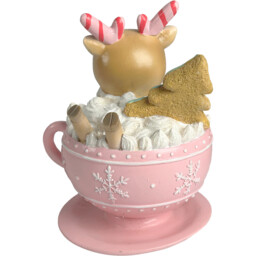 Jingle Bell Boogie Pink Reindeer in Teacup Christmas Ornament - thumbnail 3