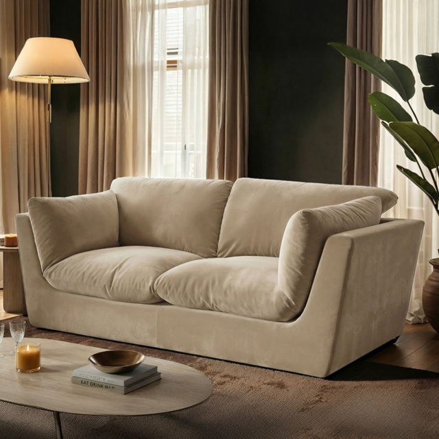 SOLACE+CO Orson 3 Seater Beige Velvet Sofa - image 1