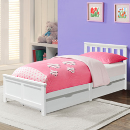 Comfy Living Single White Wooden Bed with 2 Drawer