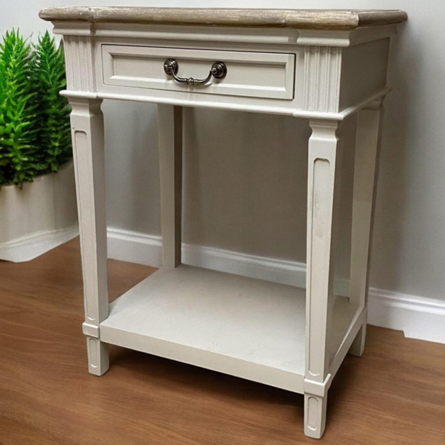 Acacia Home Cream Single Drawer Single Shelf Wooden Side Table - image 1