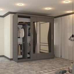 M N Furniture Banton 2 Door Grey Curved Mirrored Sliding Wardrobe 203cm - thumbnail 3